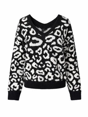 W by Worth Black & White Leopard-Print V-Neck Sweater